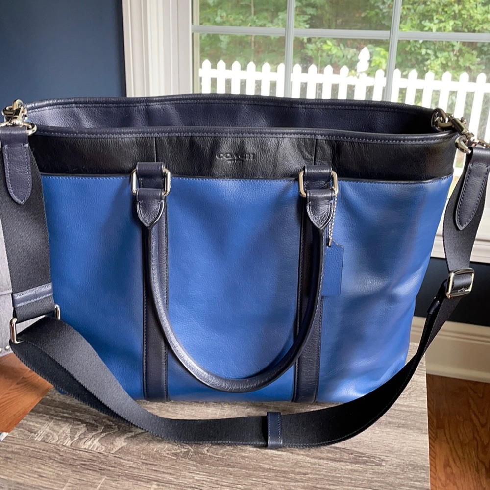 Coach large crossbody tote color block blues